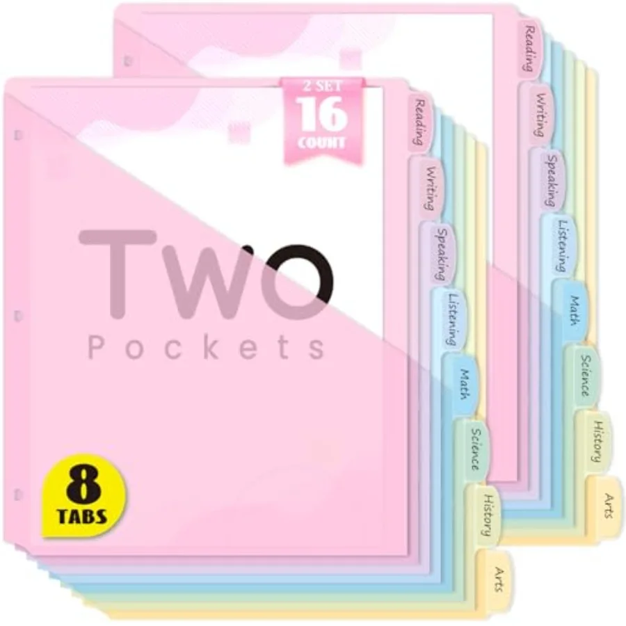 8-Tab Binder Dividers with Two Pockets, 8 Tabs Dividers for 3 Ring Binder Organizers, 3-Hole Plastic Sheets Protectors for US L
8-Tab Binder Dividers with Two Pockets, 8 Tabs Dividers for 3 Ring Binder Organizers, 3-Hole Plastic Sheets Protectors for US L