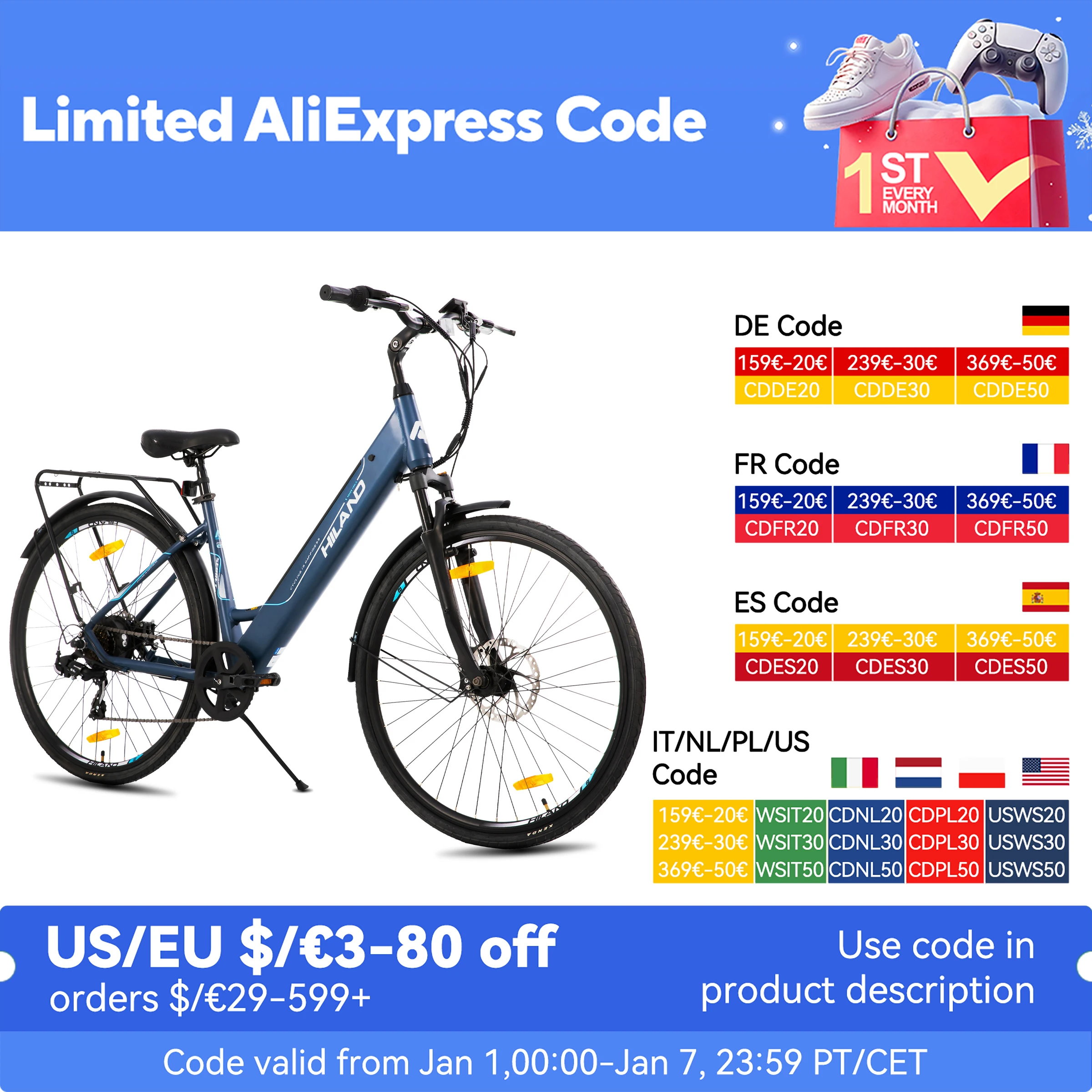 HILAND electric road bike, detachable lithium battery, commuting electric bike, Including shelves, 250W, with LCD display
HILAND electric road bike, detachable lithium battery, commuting electric bike, Including shelves, 250W, with LCD display