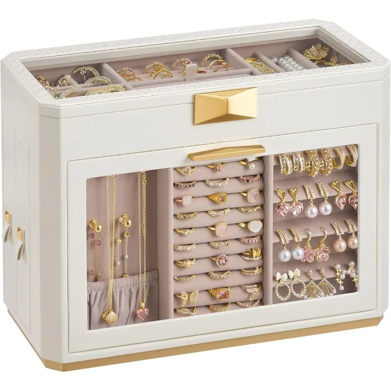 Роскошный большой органайзер для ювелирных изделий со стеклянными дверцами, 4 ящиками и сумкой, тканая искусственная кожа для женского хранения ювелирных изделий
Роскошный большой органайзер для ювелирных изделий со стеклянными дверцами, 4 ящиками и сумкой, тканая искусственная кожа для женского хранения ювелирных изделий