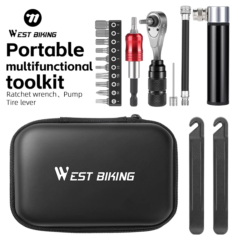WEST BIKING Multifunctional Tool kit Portable Kit Tire Lever Mini Pump Cycling Repair Tools Bicycle Accessories
WEST BIKING Multifunctional Tool kit Portable Kit Tire Lever Mini Pump Cycling Repair Tools Bicycle Accessories
