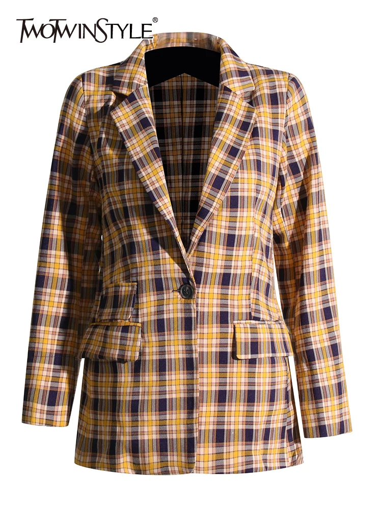 TWOTWINSTYLE Loose Blazers For Women Notched Collar Long Sleeve Hit Color Plaid Single Breasted Blazer Female Fashion Clothing
TWOTWINSTYLE Loose Blazers For Women Notched Collar Long Sleeve Hit Color Plaid Single Breasted Blazer Female Fashion Clothing