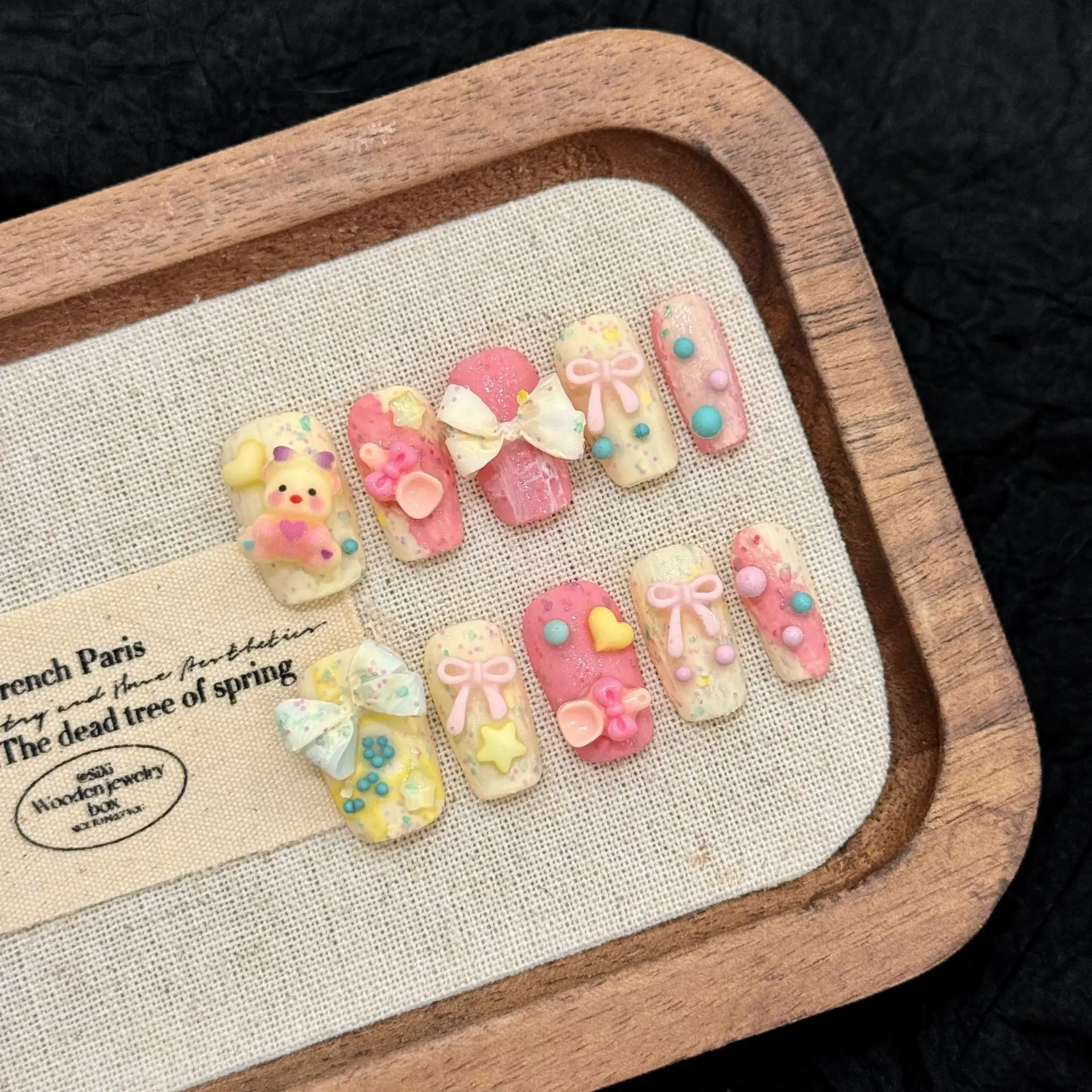 10pcs Cute Cartoon Bear Press On Nails Sweetheart Bowknots Star Designs Handmade Fake Nails Pink Yellow Dopamine Short Fake Nail
10pcs Cute Cartoon Bear Press On Nails Sweetheart Bowknots Star Designs Handmade Fake Nails Pink Yellow Dopamine Short Fake Nail