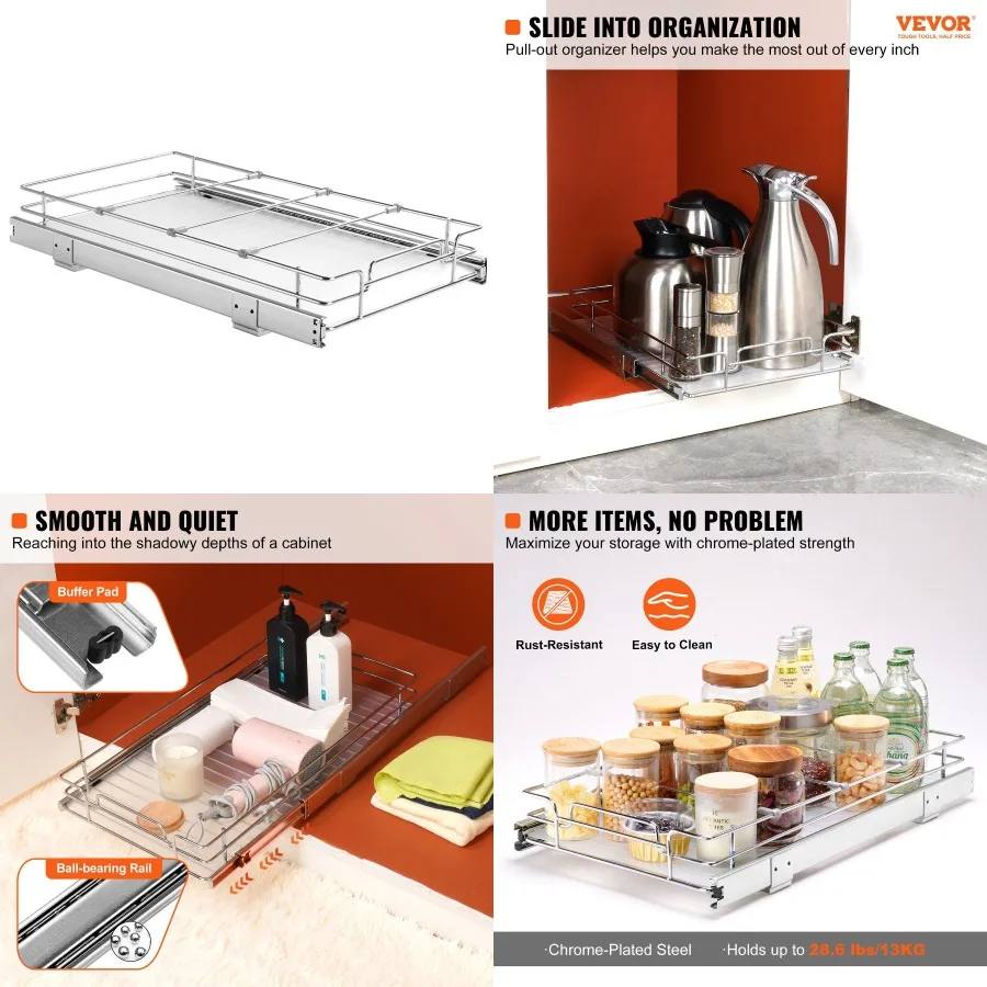 VEVOR 11"W x 21"D Pull Out Cabinet Organizer Heavy Duty Slide Out Pantry Shees ChromePlated Steel Roll Out Drawers Sliding Draw
VEVOR 11"W x 21"D Pull Out Cabinet Organizer Heavy Duty Slide Out Pantry Shees ChromePlated Steel Roll Out Drawers Sliding Draw