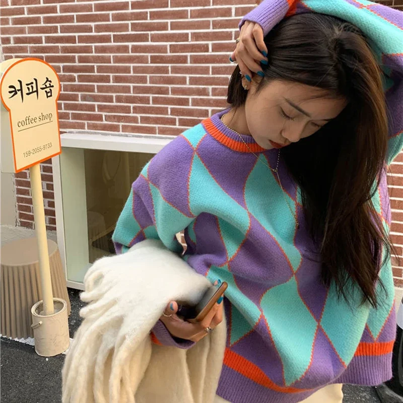 Пуловеры в стиле преппи, женские популярные свитера, зимние термоэлегантные французские винтажные хипстерские свитера с круглым вырезом Argyle Mujer, классические популярные уютные
Пуловеры в стиле преппи, женские популярные свитера, зимние термоэлегантные французские винтажные хипстерские свитера с круглым вырезом Argyle Mujer, классические популярные уютные