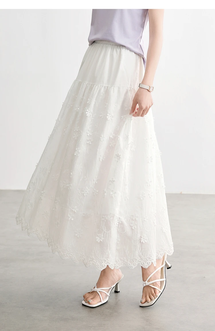 SENTUBILA Women's White Layered Midi Skirt Cotton 2025 Fashion Luxury Elastic Waist Embroidered Skirts Summer Clothes W52QA2207
SENTUBILA Women's White Layered Midi Skirt Cotton 2025 Fashion Luxury Elastic Waist Embroidered Skirts Summer Clothes W52QA2207