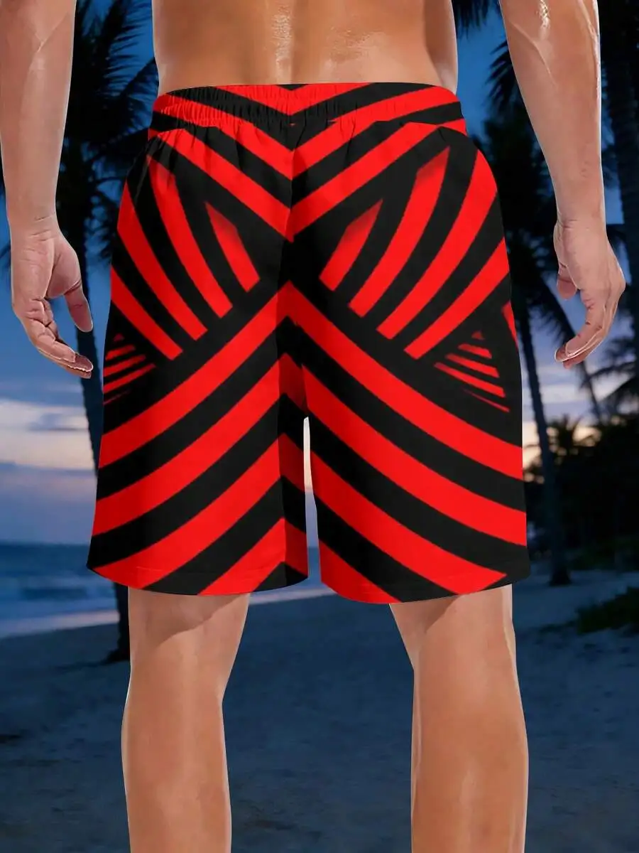 Mens Red And Black Geometric Print Beach Shorts Summer Abstract Design
Mens Red And Black Geometric Print Beach Shorts Summer Abstract Design