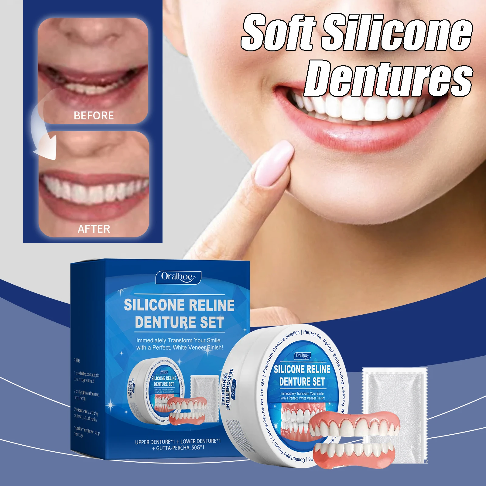 Soft Silicone Dentures Upper and Lower Dental Veneers Perfect Fit Oral Hygiene Care Whitening Dentures Restore Confidence Smile
Soft Silicone Dentures Upper and Lower Dental Veneers Perfect Fit Oral Hygiene Care Whitening Dentures Restore Confidence Smile