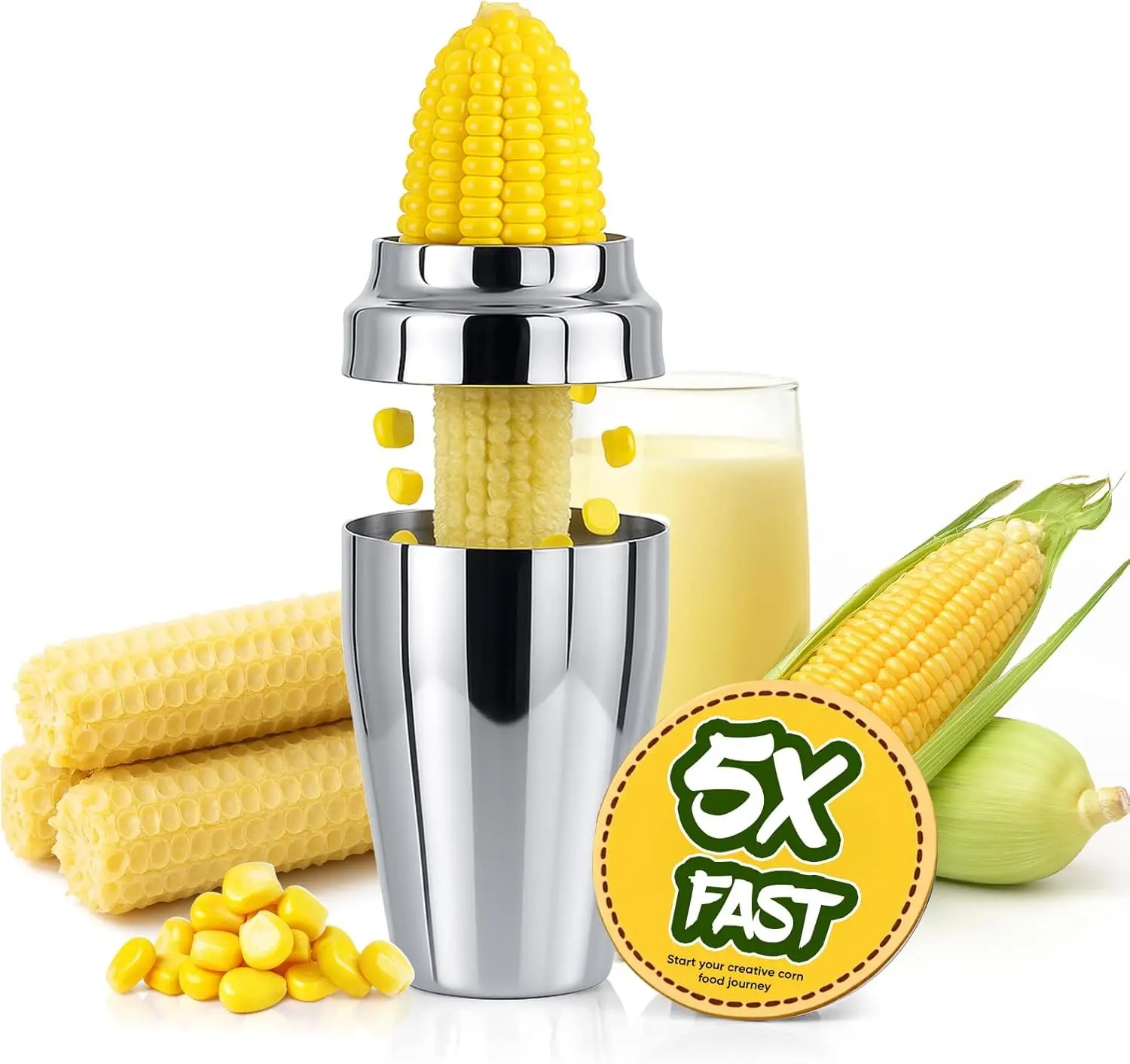 Corn Cutter Peeler, Cob Stripper with Cup, 304 Stainless Steel, No Mess, Serrated Blade
Corn Cutter Peeler, Cob Stripper with Cup, 304 Stainless Steel, No Mess, Serrated Blade