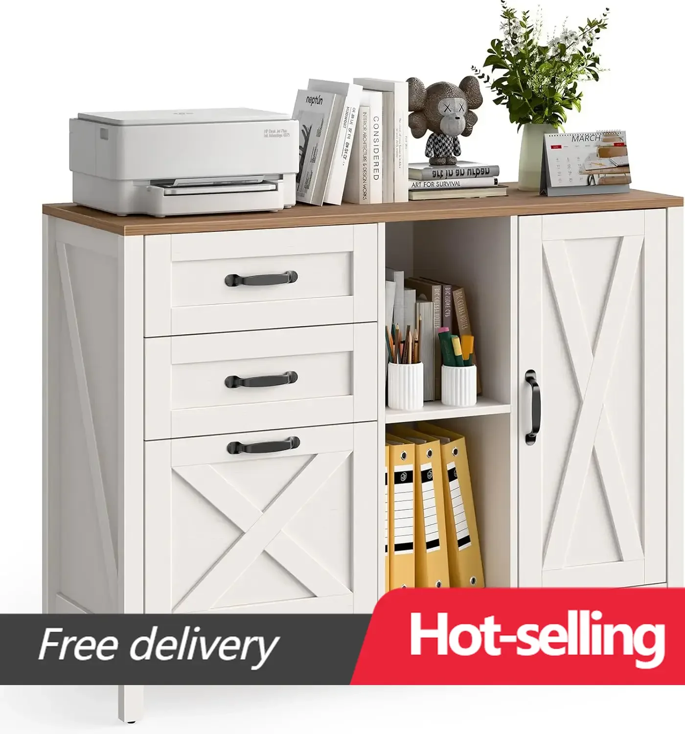 Lateral File Cabinet with 3 Drawers and Door, Farmhouse File Cabinet with Adjustable Shelf for Letter/A4 Size Hanging Files
Lateral File Cabinet with 3 Drawers and Door, Farmhouse File Cabinet with Adjustable Shelf for Letter/A4 Size Hanging Files
