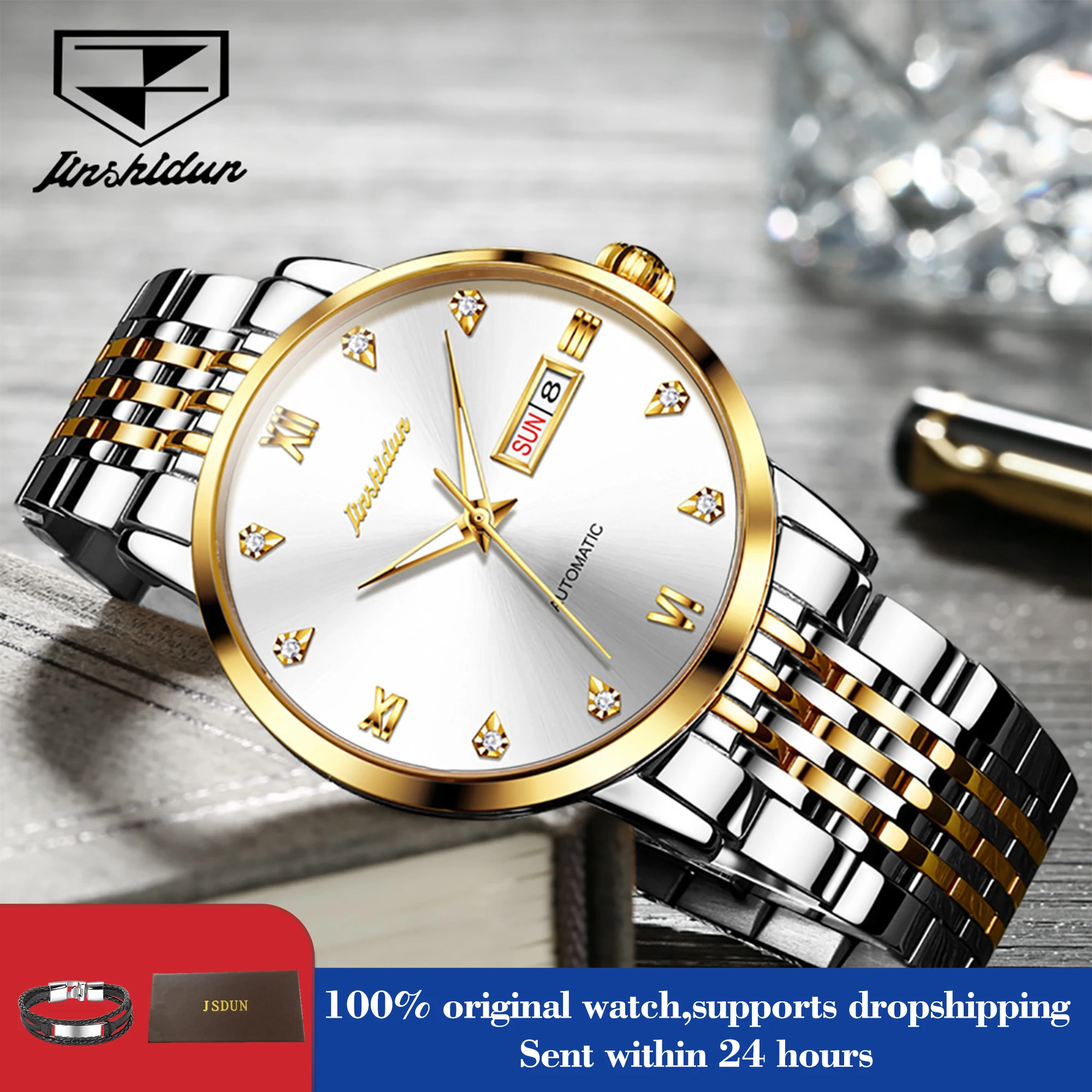 JSDUN 8807, мужские автоматические часы, модные римские механические часы для мужчин, водонепроницаемые ручные часы с двойным календарем из нержавеющей стали
JSDUN 8807, мужские автоматические часы, модные римские механические часы для мужчин, водонепроницаемые ручные часы с двойным календарем из нержавеющей стали