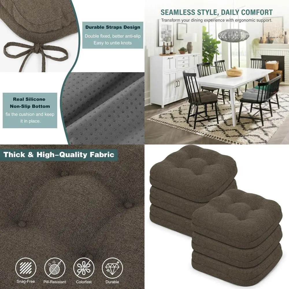 6-Pack Dual-Layer Memory Foam Dining Chair Cushions, Non-Slip with Ties, 16.5 x 16.5 x 3.5, Brown
6-Pack Dual-Layer Memory Foam Dining Chair Cushions, Non-Slip with Ties, 16.5 x 16.5 x 3.5, Brown