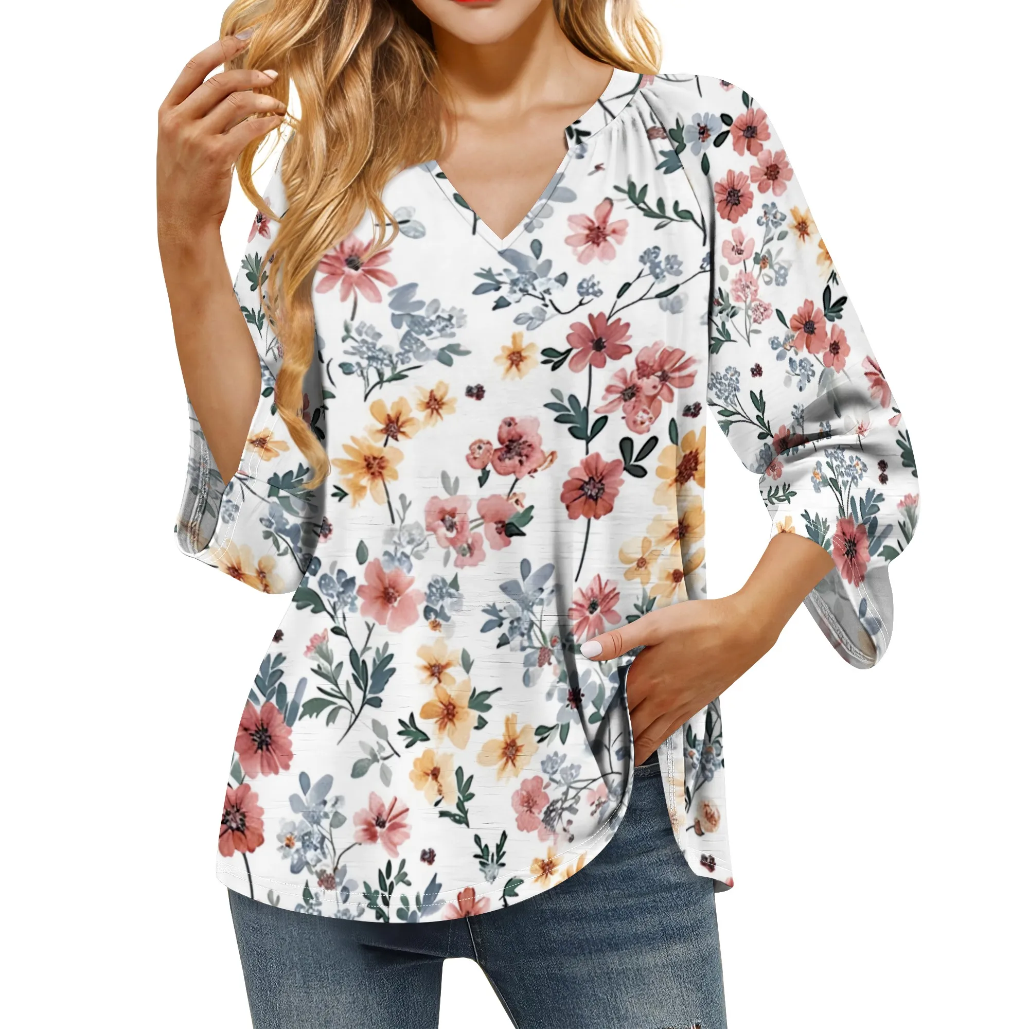 Little Dainty Flower Pattern Shirts for Women 3/4 Length Sleeve Womens Tops Dressy Casual Blouses V Neck Tee Shirts
Little Dainty Flower Pattern Shirts for Women 3/4 Length Sleeve Womens Tops Dressy Casual Blouses V Neck Tee Shirts
