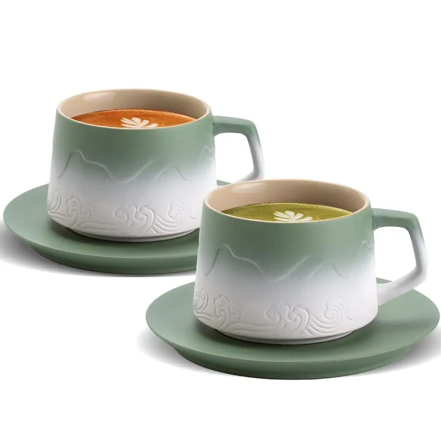 8 Ounce Artistic Cappuccino Cups Set of 2, Embossed Ceramic Coffee Mug with Saucers for Latte Art, Moss Green amp White
8 Ounce Artistic Cappuccino Cups Set of 2, Embossed Ceramic Coffee Mug with Saucers for Latte Art, Moss Green amp White