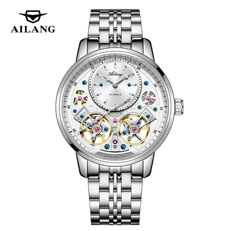 AILANG Double Tourbillon Automatic Mechanical Watch for Men Skeleton Dial Stainless Steel Waterproof Luxury Men Wristwatch
AILANG Double Tourbillon Automatic Mechanical Watch for Men Skeleton Dial Stainless Steel Waterproof Luxury Men Wristwatch