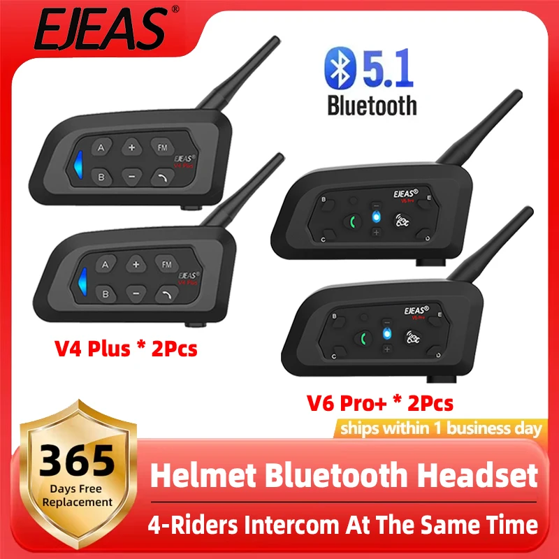 EJEAS 2Pcs V4 PLUS + 2Pcs V6 PRO+ с шумоподавлением CVC, поддержка связи между 4 райдерами, водонепроницаемая гарнитура для шлема с подключением к 2 телефонам и MP3-плеером.
EJEAS 2Pcs V4 PLUS + 2Pcs V6 PRO+ с шумоподавлением CVC, поддержка связи между 4 райдерами, водонепроницаемая гарнитура для шлема с подключением к 2 телефонам и MP3-плеером.