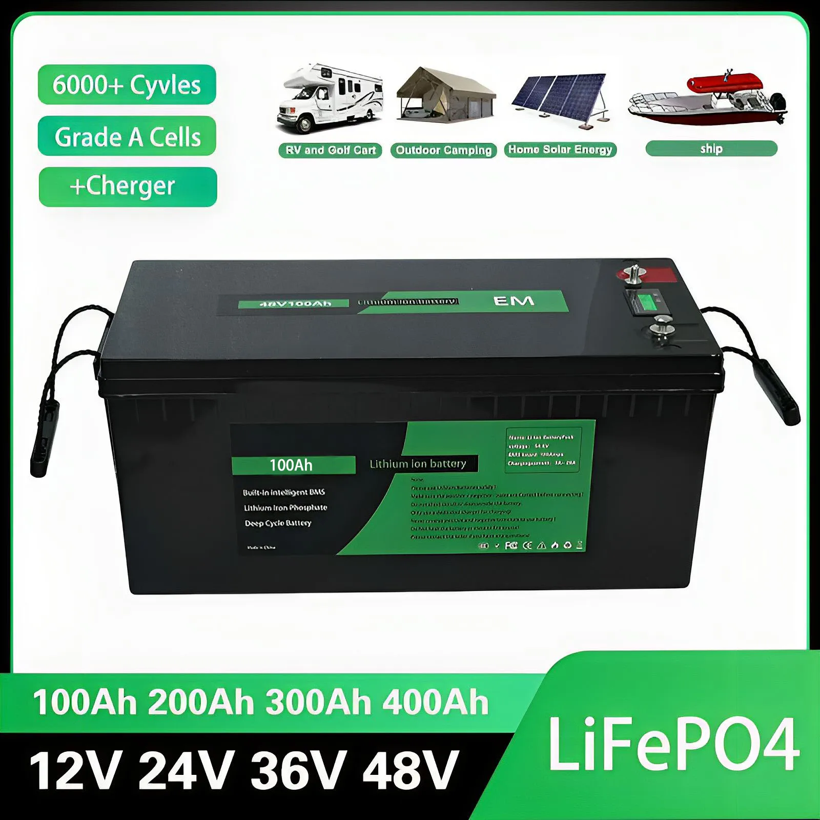 12V 200AH 300AH 400Ah 24V 150Ah 36V 48V 100Ah Lifepo4 lithium battery deep cycle for car audio solar system boat RV camping
12V 200AH 300AH 400Ah 24V 150Ah 36V 48V 100Ah Lifepo4 lithium battery deep cycle for car audio solar system boat RV camping