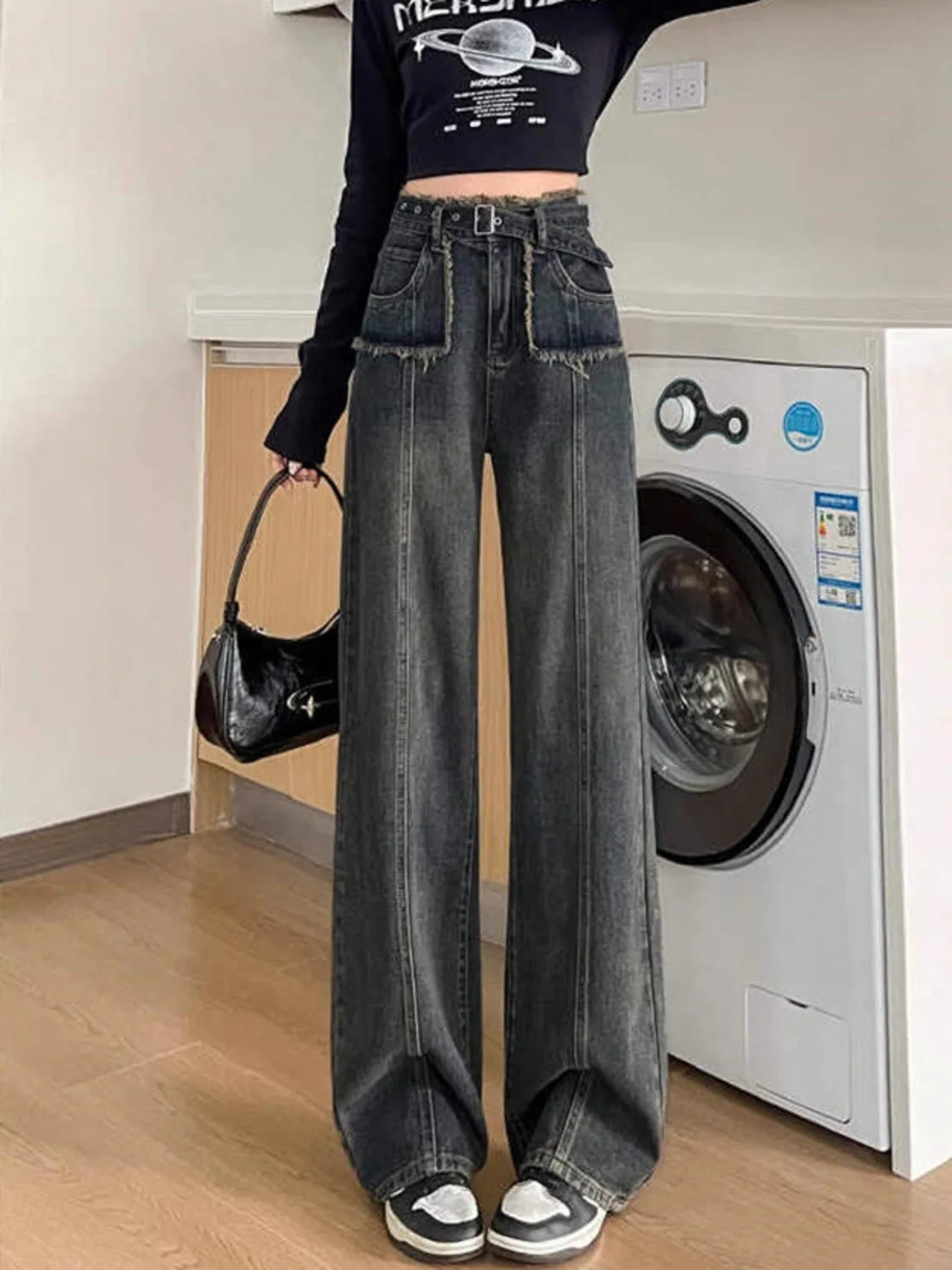Women's Cement Grey Wide Leg Jeans High Waisted Y2K Baggy Denim Pants Distressed Raw Edge Pocket Streetwear Loose Trousers
Women's Cement Grey Wide Leg Jeans High Waisted Y2K Baggy Denim Pants Distressed Raw Edge Pocket Streetwear Loose Trousers