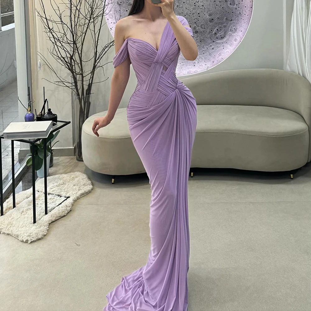 Customized Mermaid Evening Dresses Floor-legnth Off The Shoulder Sleeveless Prom Gown Fashion Pleat Simple Draped Party Gown
Customized Mermaid Evening Dresses Floor-legnth Off The Shoulder Sleeveless Prom Gown Fashion Pleat Simple Draped Party Gown