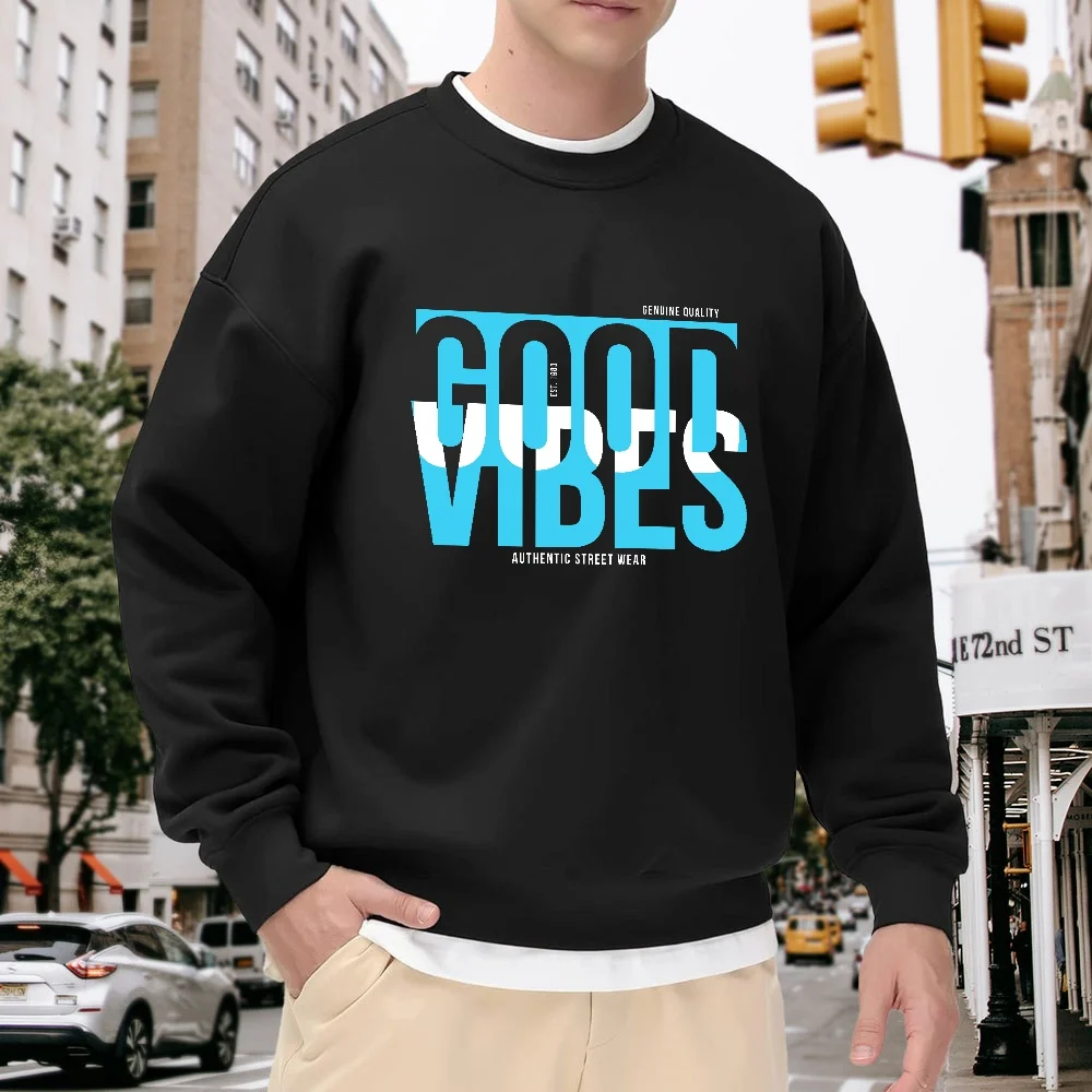 Men's Black Crew Neck Loose Sweatshirt with Contrasting Letter Print, Street Style Top, Casual Versatile Everyday Fashion Item, Comfortable Breathable Polyester Fabric
Men's Black Crew Neck Loose Sweatshirt with Contrasting Letter Print, Street Style Top, Casual Versatile Everyday Fashion Item, Comfortable Breathable Polyester Fabric