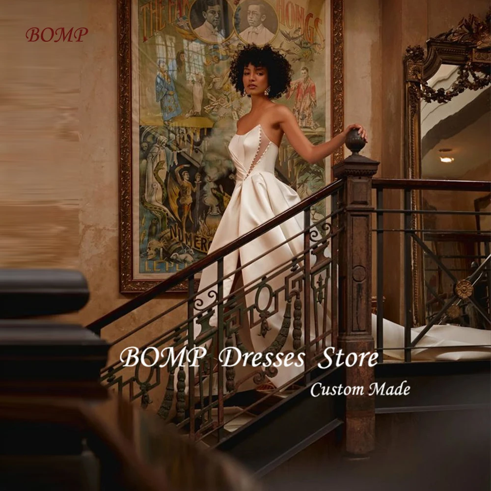 BOMP Modern A Line Satin Wedding Dresses African Women Strapless Side Split Sweep Train Bridal Gowns Vestidos de noiva Customize
BOMP Modern A Line Satin Wedding Dresses African Women Strapless Side Split Sweep Train Bridal Gowns Vestidos de noiva Customize