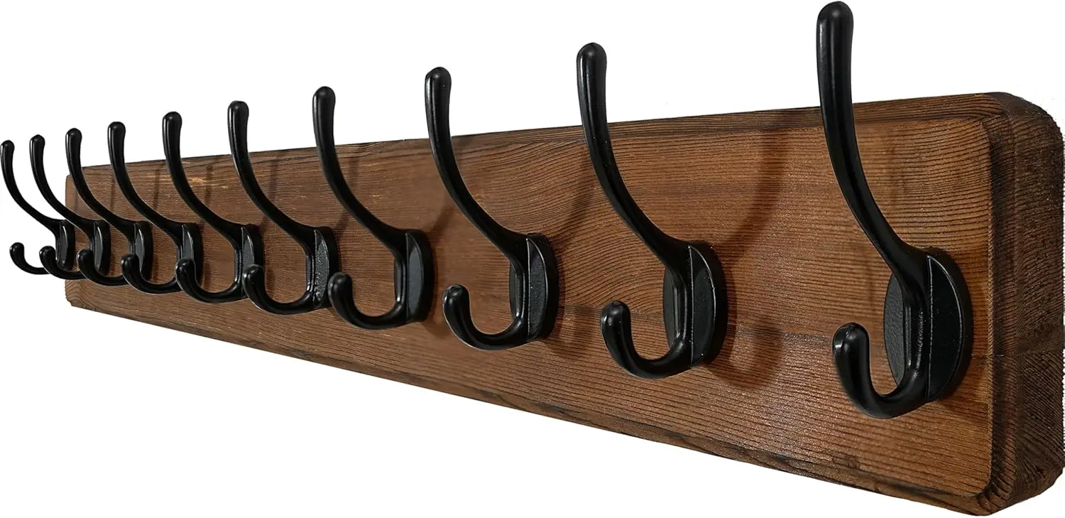 Rustic Wood Coat Rack with 10 Hooks, Wall Mounted for Coats Jackets Hats Clothes, Brown Finish
Rustic Wood Coat Rack with 10 Hooks, Wall Mounted for Coats Jackets Hats Clothes, Brown Finish