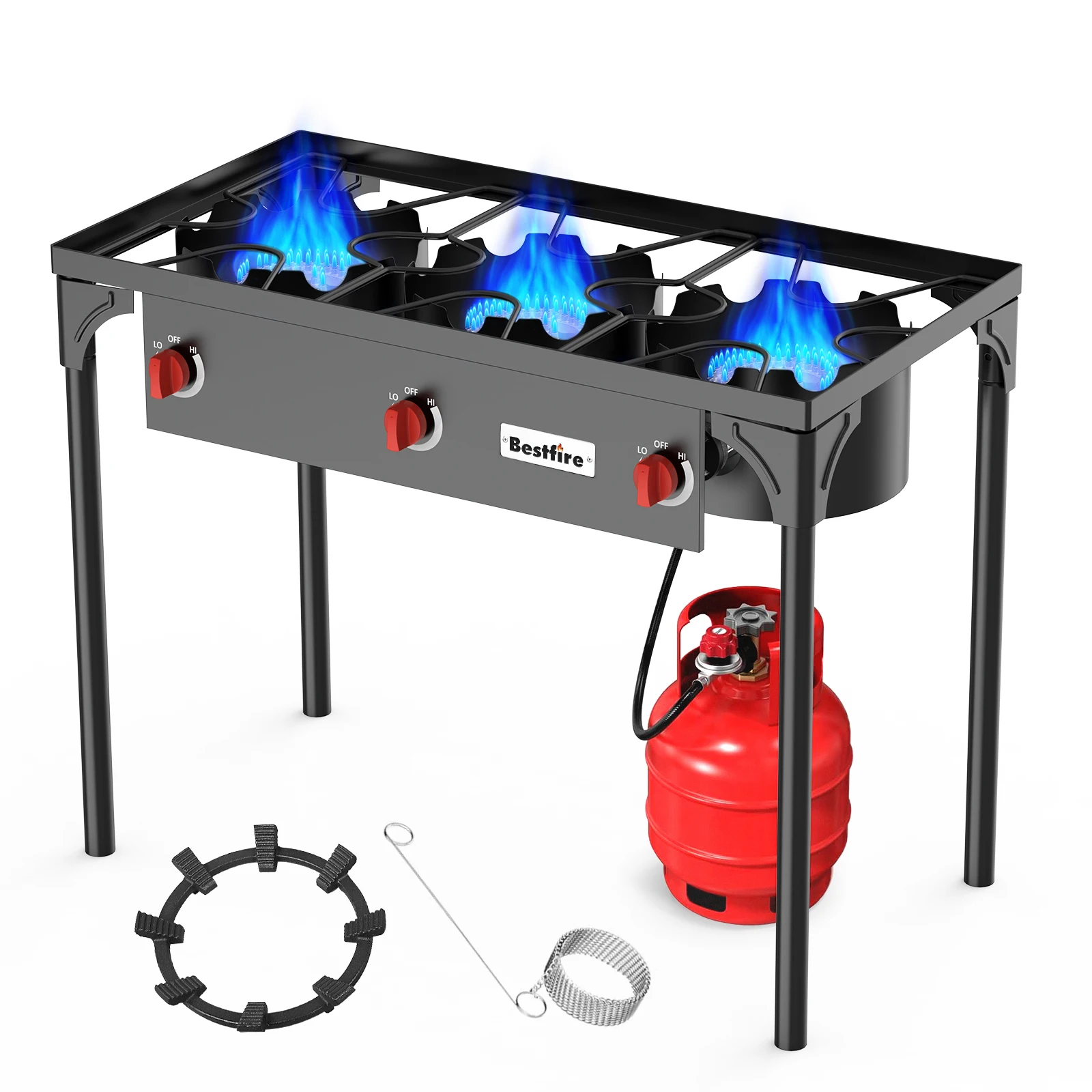 3 Burner Propane Camping Stove High Power Outdoor Gas Burner Cooker with Removable Legs Adjustable Regulator for BBQ Catering
3 Burner Propane Camping Stove High Power Outdoor Gas Burner Cooker with Removable Legs Adjustable Regulator for BBQ Catering