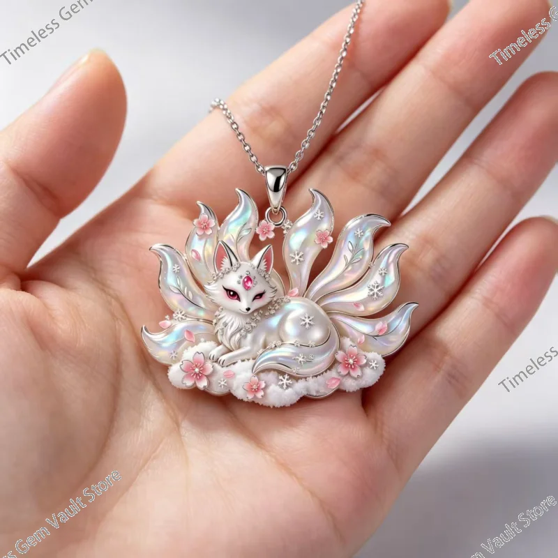 Nine Tails Fox Cherry Blossom Pendant Necklace New Chinese Style Exquisite Clavicle Chain Sweet Cute Jewelry Gift for Women
Nine Tails Fox Cherry Blossom Pendant Necklace New Chinese Style Exquisite Clavicle Chain Sweet Cute Jewelry Gift for Women