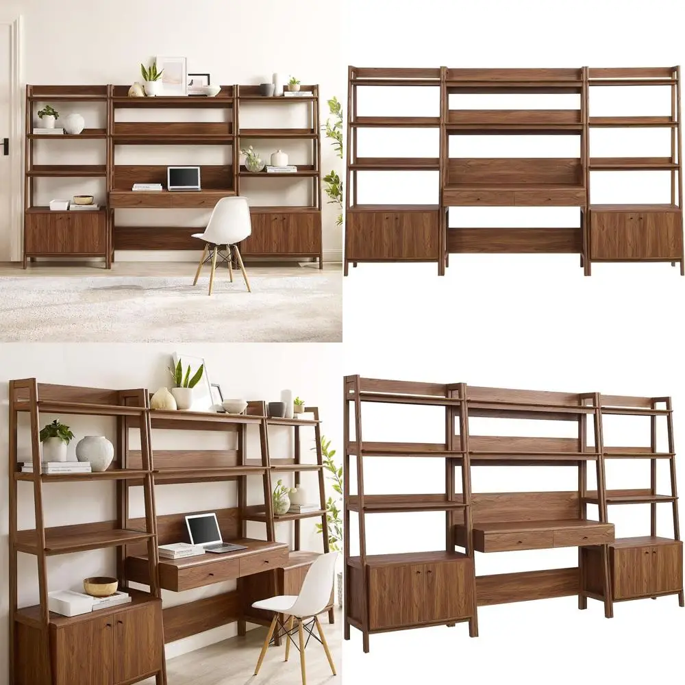 Комплект из 3 предметов: офисный стол и витрина-стеллаж из орехового дерева
Комплект из 3 предметов: офисный стол и витрина-стеллаж из орехового дерева