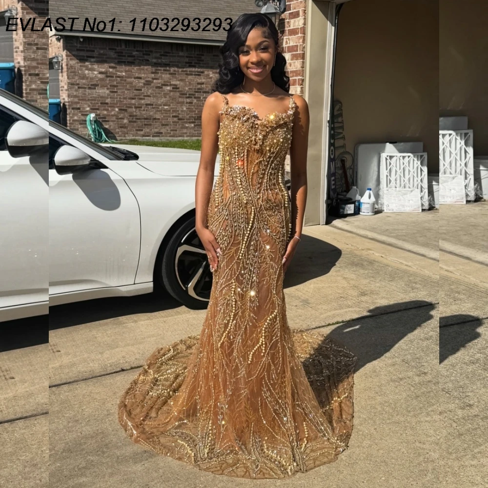 EVLAST Customized African Champagne Crystal Mermaid Prom Dress Black Girls Lace Pearls Beaded Party Gown Robes De Soirée FP165
EVLAST Customized African Champagne Crystal Mermaid Prom Dress Black Girls Lace Pearls Beaded Party Gown Robes De Soirée FP165