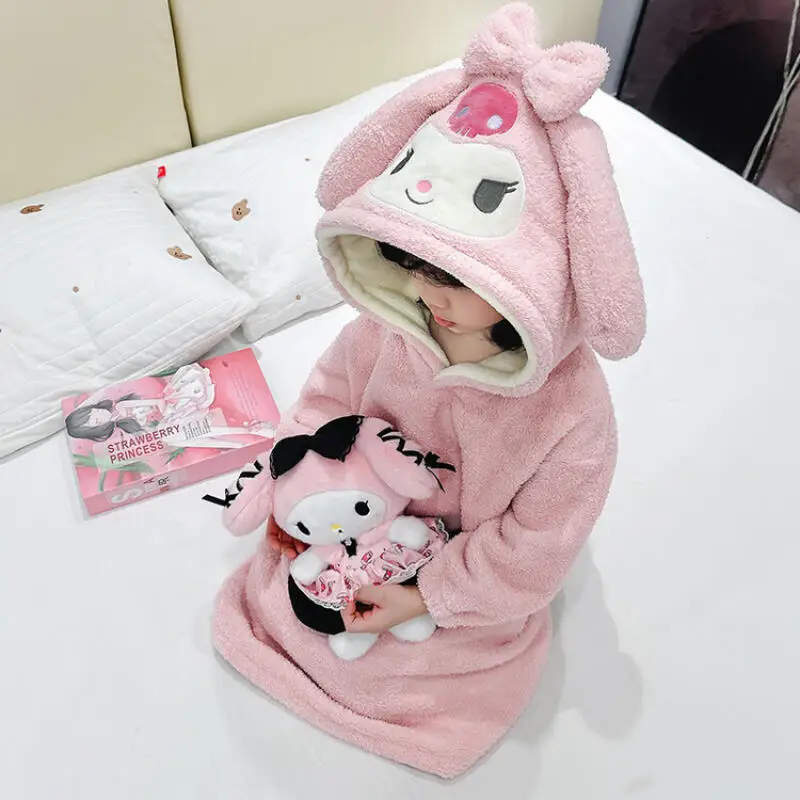 Anime My Melody Kids Winter Flannel Warm Pajamas Kuromi Hooded Sleepwear Girl's Thick Nightgown Cute Homewear Cartoon Nightgown
Anime My Melody Kids Winter Flannel Warm Pajamas Kuromi Hooded Sleepwear Girl's Thick Nightgown Cute Homewear Cartoon Nightgown