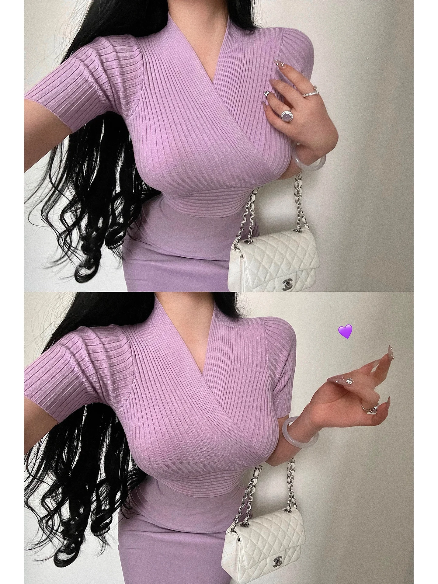 Slim Fit Short Sleeve V-Neck Knitted T-Shirt Sexy Crossed Design Pure Color Moisture Wicking Summer Top for Young Girls
Slim Fit Short Sleeve V-Neck Knitted T-Shirt Sexy Crossed Design Pure Color Moisture Wicking Summer Top for Young Girls