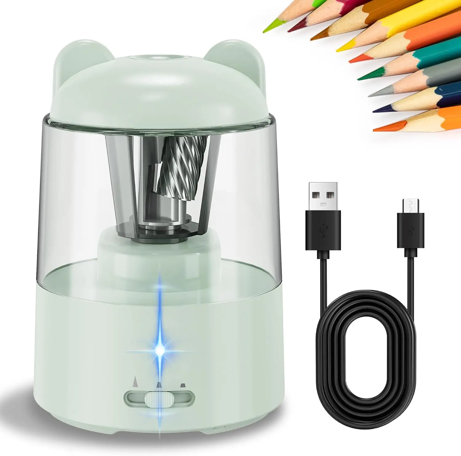 Rechargeable Electric Pencil Sharpener, Auto Stop for 6-8mm Pencils, 3 Sharpness Levels, Cute for Kids, Blue
Rechargeable Electric Pencil Sharpener, Auto Stop for 6-8mm Pencils, 3 Sharpness Levels, Cute for Kids, Blue