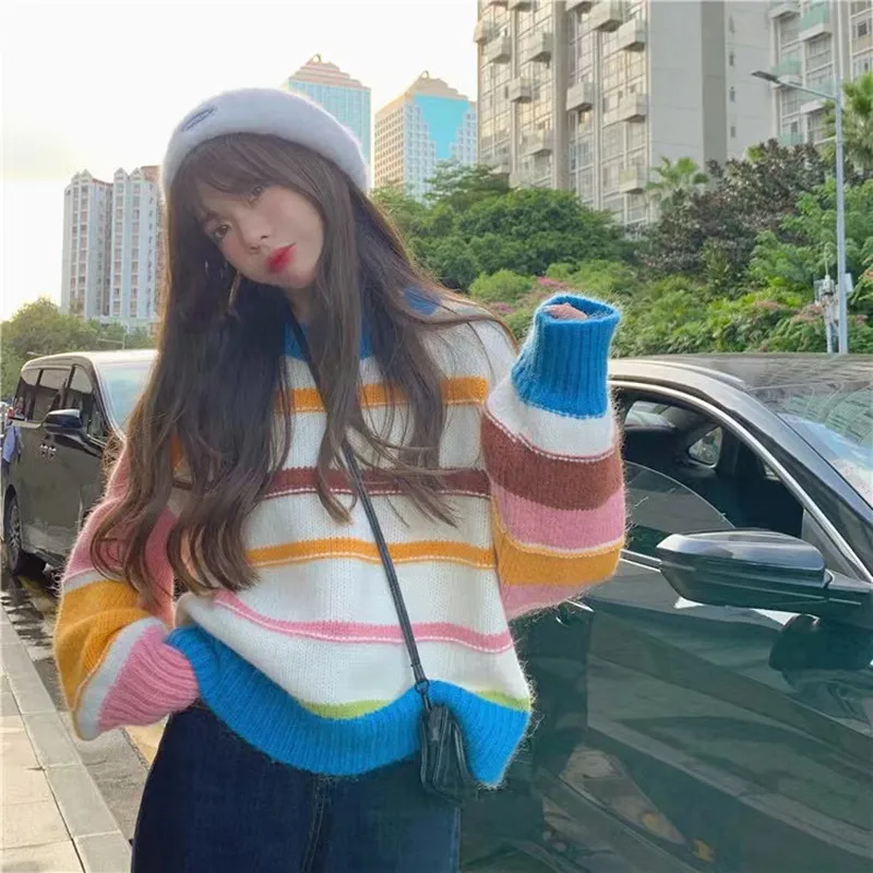 2023 New Arrival Autumn Korean Style Women Sweet Long Sleeve O-neck Pullovers Casual Loose Striped Print Knitted Sweater V762
2023 New Arrival Autumn Korean Style Women Sweet Long Sleeve O-neck Pullovers Casual Loose Striped Print Knitted Sweater V762