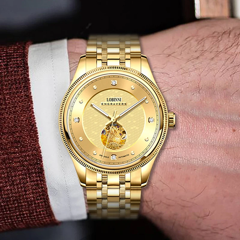 LOBNINI High-End Men's Automatic Mechanical Watch Luxury 24K Gold Relief Diamond Dual Skeleton Sapphire L19013
LOBNINI High-End Men's Automatic Mechanical Watch Luxury 24K Gold Relief Diamond Dual Skeleton Sapphire L19013