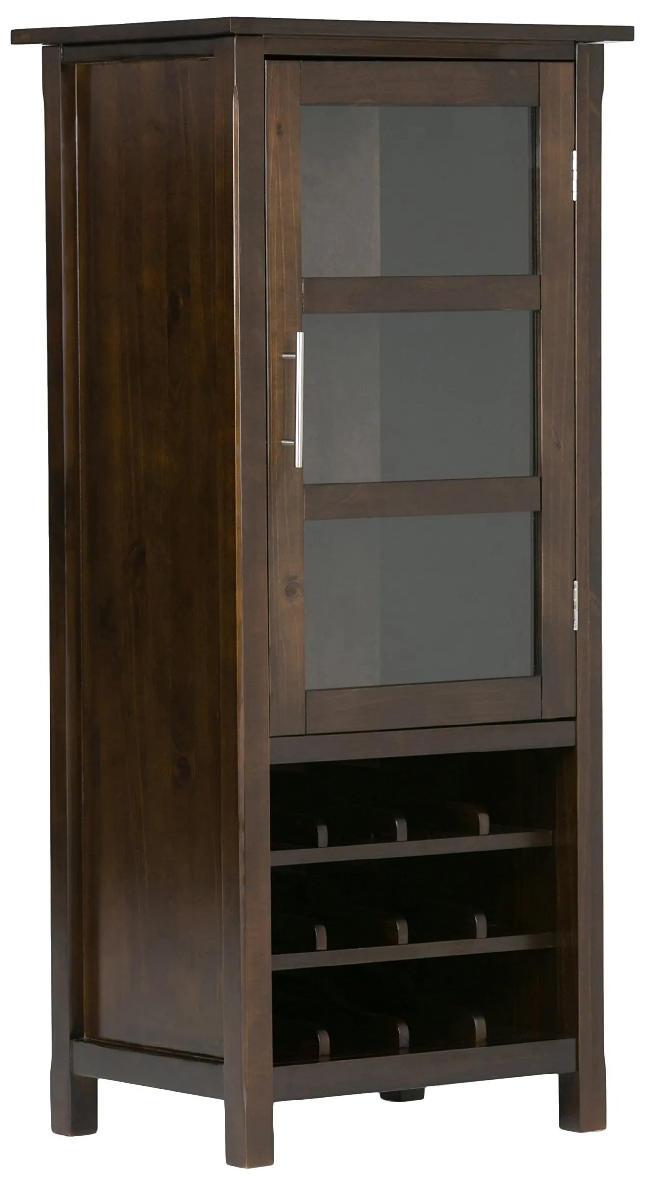 Dark Tobacco Brown Solid Wood 22 Inch Contemporary Wine Cabinet With Glass Door And 12-Bottle Rack For Living Room Dining
Dark Tobacco Brown Solid Wood 22 Inch Contemporary Wine Cabinet With Glass Door And 12-Bottle Rack For Living Room Dining