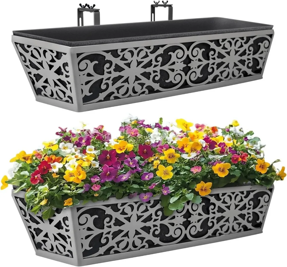 2 Pack 24 Inch Window Boxes Planter for Outdoor Plants with Adjustable Brackets and Non-Woven Fabric Liner
2 Pack 24 Inch Window Boxes Planter for Outdoor Plants with Adjustable Brackets and Non-Woven Fabric Liner