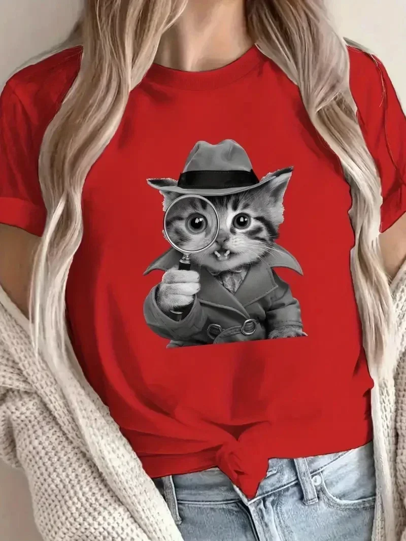 Women's plus size new comfortable and simple vacation style fashionable commuting detective cat 3D printed round neck T-shirt
Women's plus size new comfortable and simple vacation style fashionable commuting detective cat 3D printed round neck T-shirt