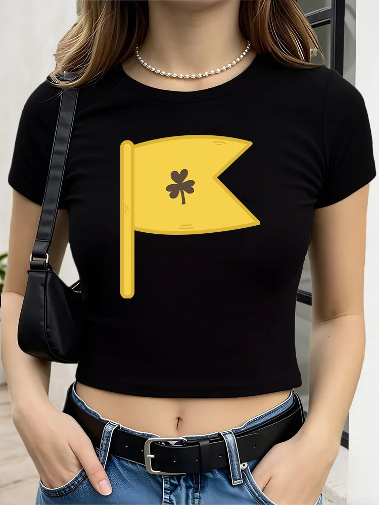 Женский укороченный топ с желтым клевером и флагом, черная облегающая футболка с короткими рукавами, базовый летний топ
Женский укороченный топ с желтым клевером и флагом, черная облегающая футболка с короткими рукавами, базовый летний топ
