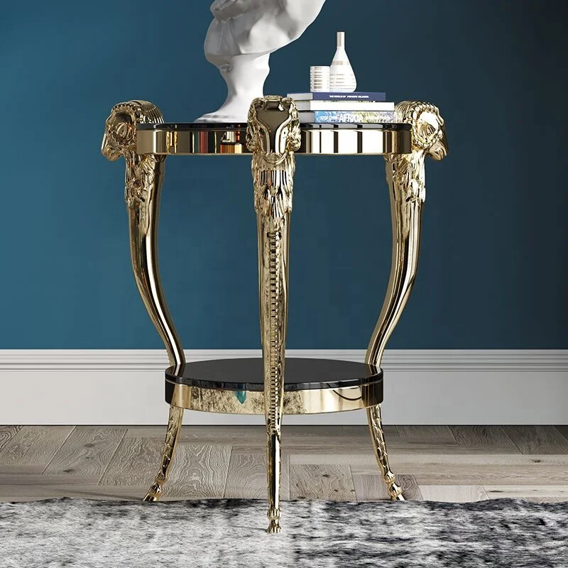 Luxury Rams Head Electroplating beautiful Small Coffee Table marble top side table
Luxury Rams Head Electroplating beautiful Small Coffee Table marble top side table