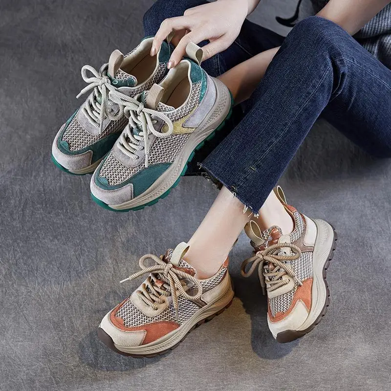 Women's Sport Shoes Real Leather Breathable Mesh Thick Bottom Net Face Versatile Agan Shoes Fashion Single Shoes round Head
Women's Sport Shoes Real Leather Breathable Mesh Thick Bottom Net Face Versatile Agan Shoes Fashion Single Shoes round Head