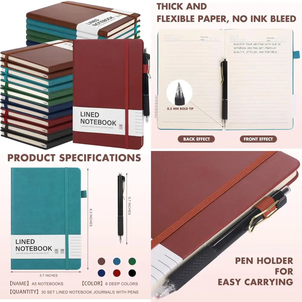A5 Lined Journals Set of 30 with PU Leather Cover, Pen Holder, and College Ruled Pages for Office and School Use, 5.7x8.3 inches
A5 Lined Journals Set of 30 with PU Leather Cover, Pen Holder, and College Ruled Pages for Office and School Use, 5.7x8.3 inches