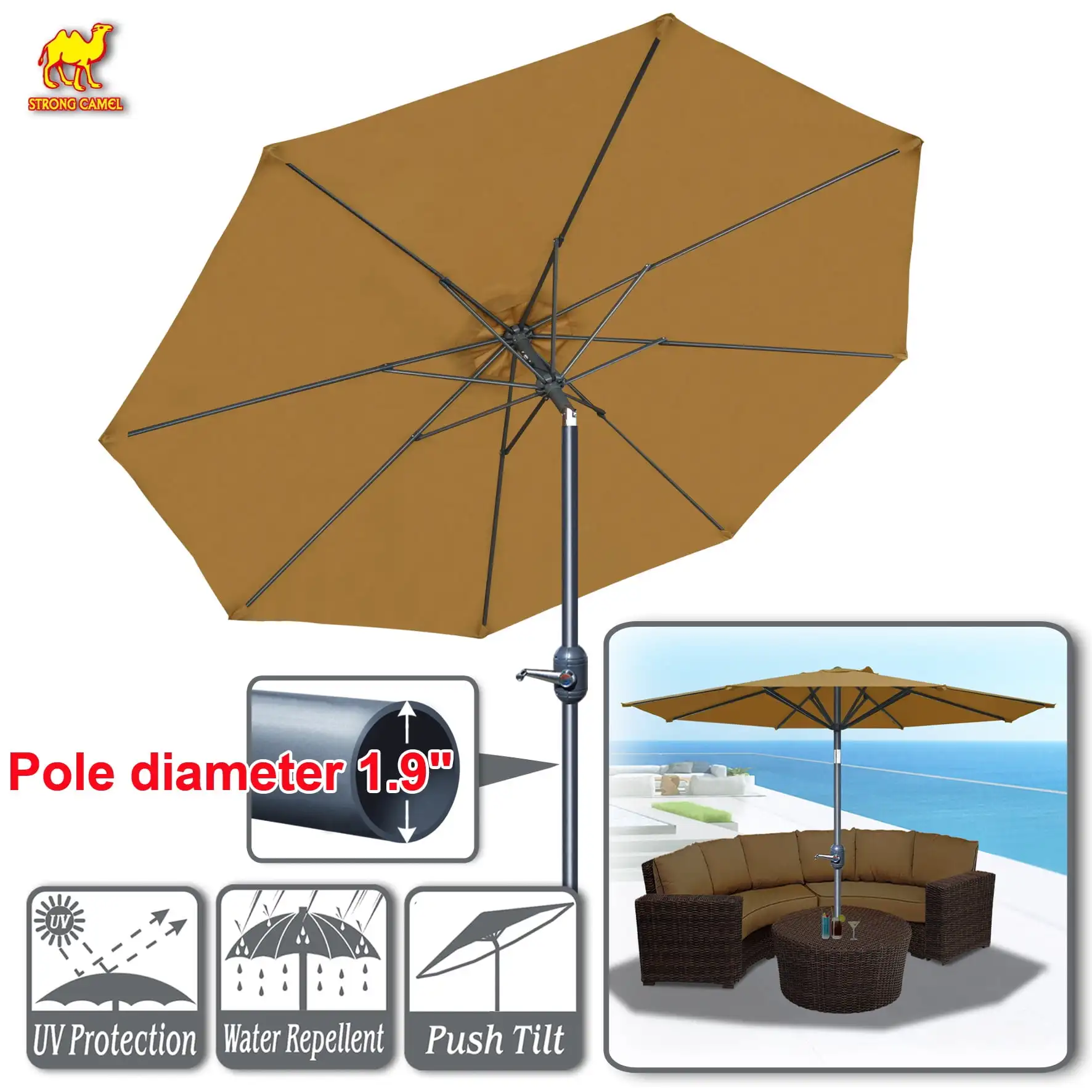 10' Patio Umbrella 8 Ribs Outdoor Garden Market Parasol Sunshade with Tilt and Crank
10' Patio Umbrella 8 Ribs Outdoor Garden Market Parasol Sunshade with Tilt and Crank