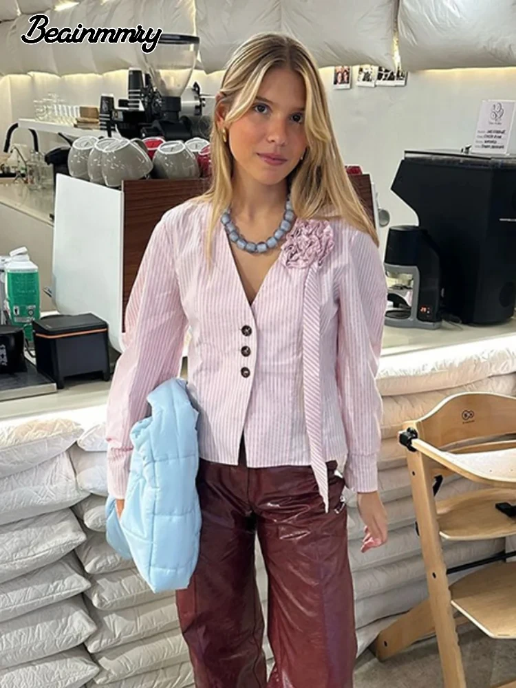 Модные женские блузки с цветочным принтом и v-образным вырезом, розовые блузки в вертикальную полоску, повседневный однобортный топ с длинными рукавами, 2025 г., женская весенняя новая уличная одежда
Модные женские блузки с цветочным принтом и v-образным вырезом, розовые блузки в вертикальную полоску, повседневный однобортный топ с длинными рукавами, 2025 г., женская весенняя новая уличная одежда