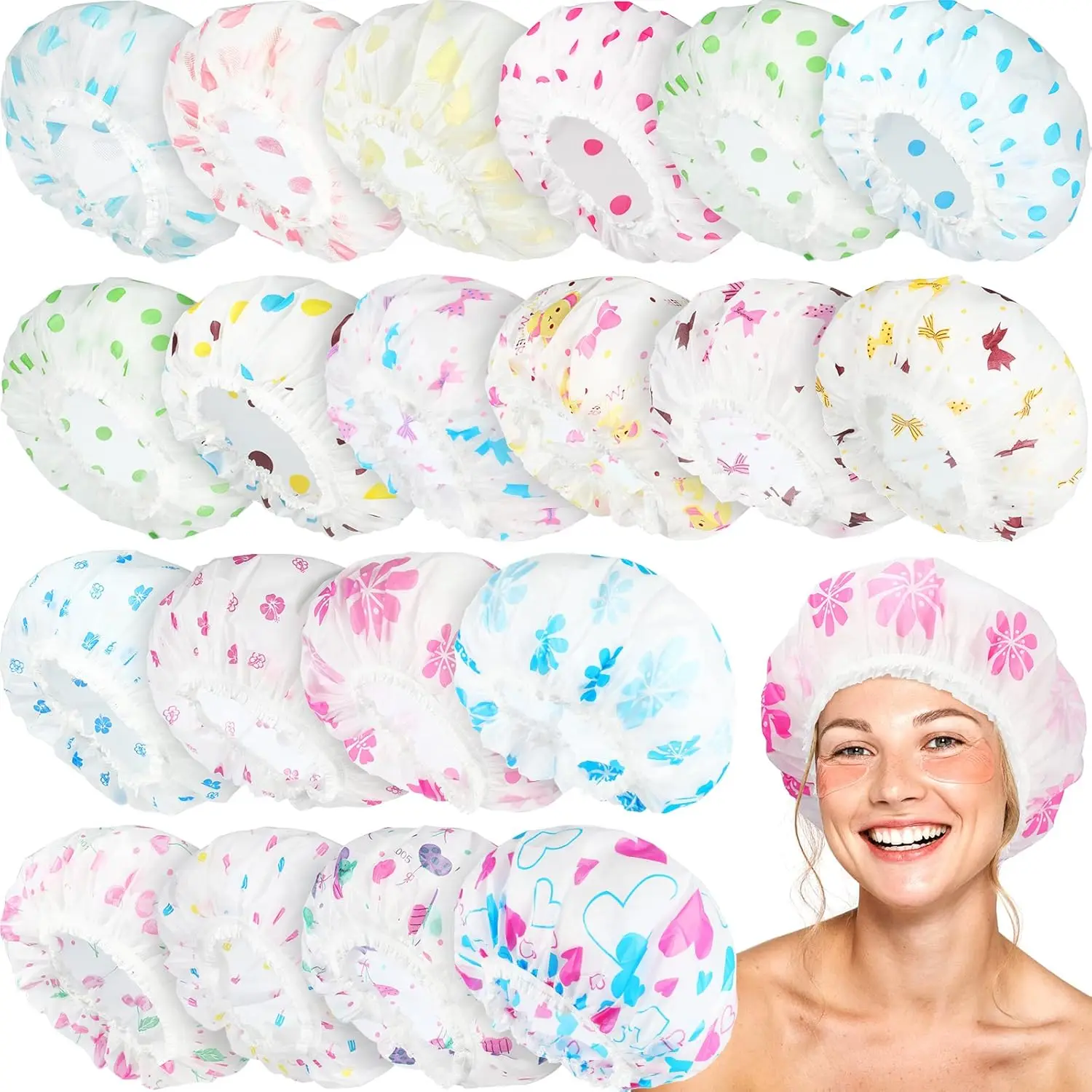 20 Reusable Plastic Shower Caps for Women, Bulk Bath Hair Bonnets with Elastic Band, Assorted Colors for Home Salon Spa
20 Reusable Plastic Shower Caps for Women, Bulk Bath Hair Bonnets with Elastic Band, Assorted Colors for Home Salon Spa