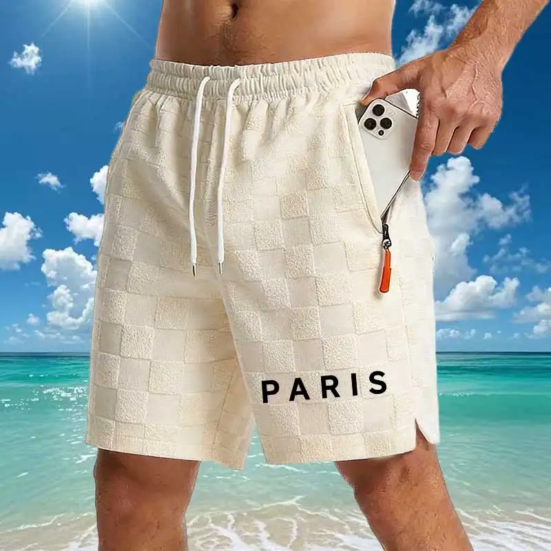 Summer Men's Casual Shorts PARIS Print Premium Jacquard Fabric Drawstring Waist Streetwear Bottoms with Secure Zipper Pocket
Summer Men's Casual Shorts PARIS Print Premium Jacquard Fabric Drawstring Waist Streetwear Bottoms with Secure Zipper Pocket