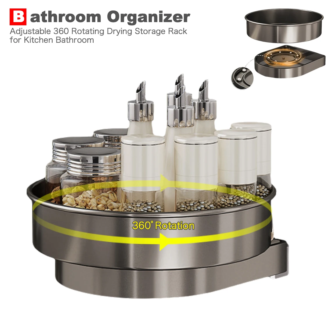 No Drilling 360°Rotate Stainless Steel Metal Shelves Wall-Mounted Kitchen/Bathroom Organizer Shelf Home Storage Rack Accessories
No Drilling 360°Rotate Stainless Steel Metal Shelves Wall-Mounted Kitchen/Bathroom Organizer Shelf Home Storage Rack Accessories