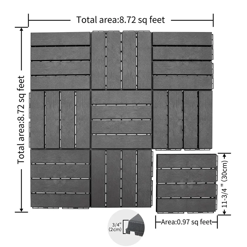Patio Interlocking Deck Tiles, 12"x12" Square Composite Decking Tiles, Four Slat Plastic Outdoor Flooring Tile All Weather fo
Patio Interlocking Deck Tiles, 12"x12" Square Composite Decking Tiles, Four Slat Plastic Outdoor Flooring Tile All Weather fo