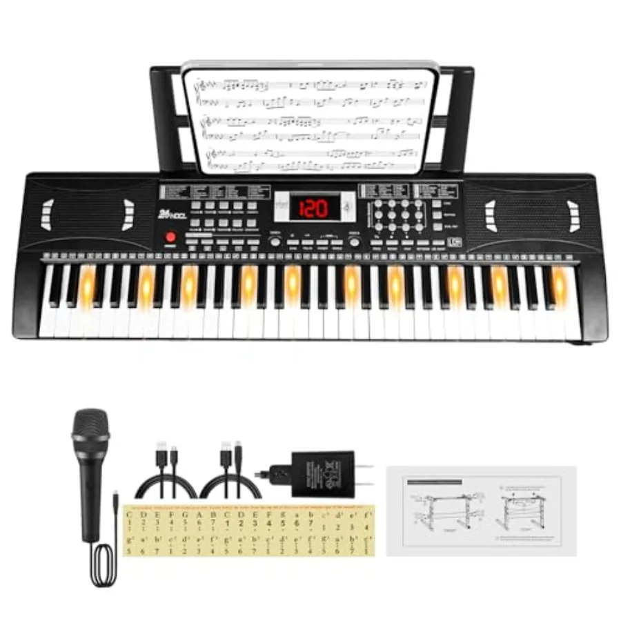 Keyboard Piano for children beginners: 61 lighted keys, black plastic body, built-in speaker/mic/sheet stand/power supply, 100
Keyboard Piano for children beginners: 61 lighted keys, black plastic body, built-in speaker/mic/sheet stand/power supply, 100