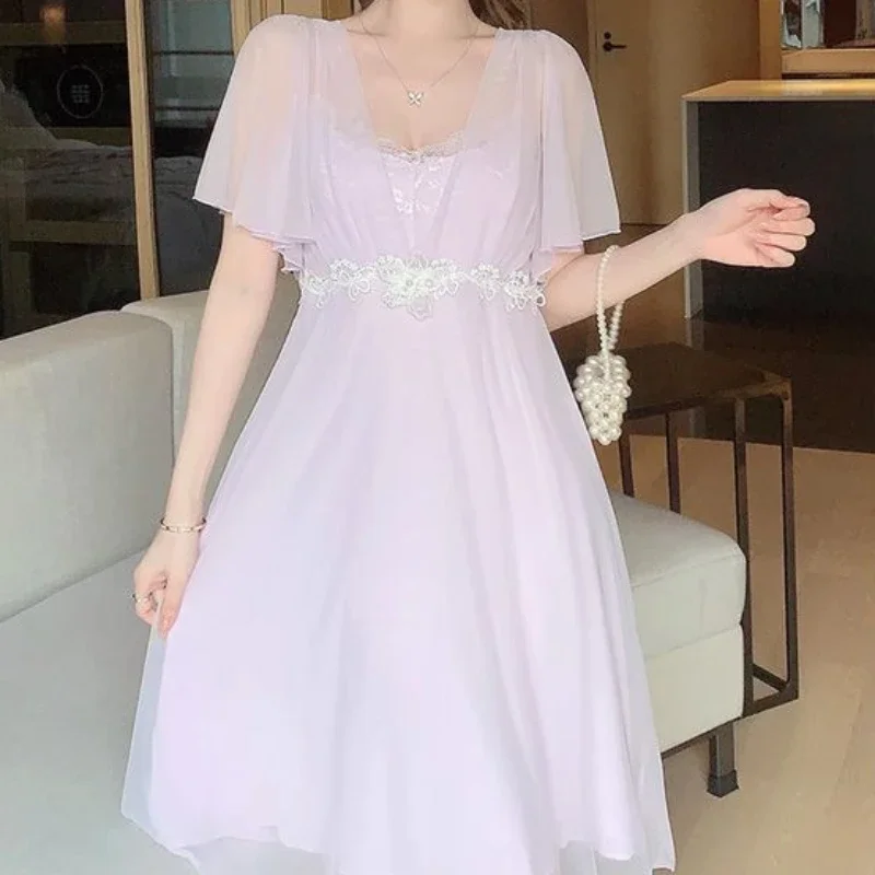 Solid Color Short Sleeve Night Dress Summer Women Lace Round Neck Nightdress Princess Sleepwear Nightwear Fairy Mesh Nightgown
Solid Color Short Sleeve Night Dress Summer Women Lace Round Neck Nightdress Princess Sleepwear Nightwear Fairy Mesh Nightgown