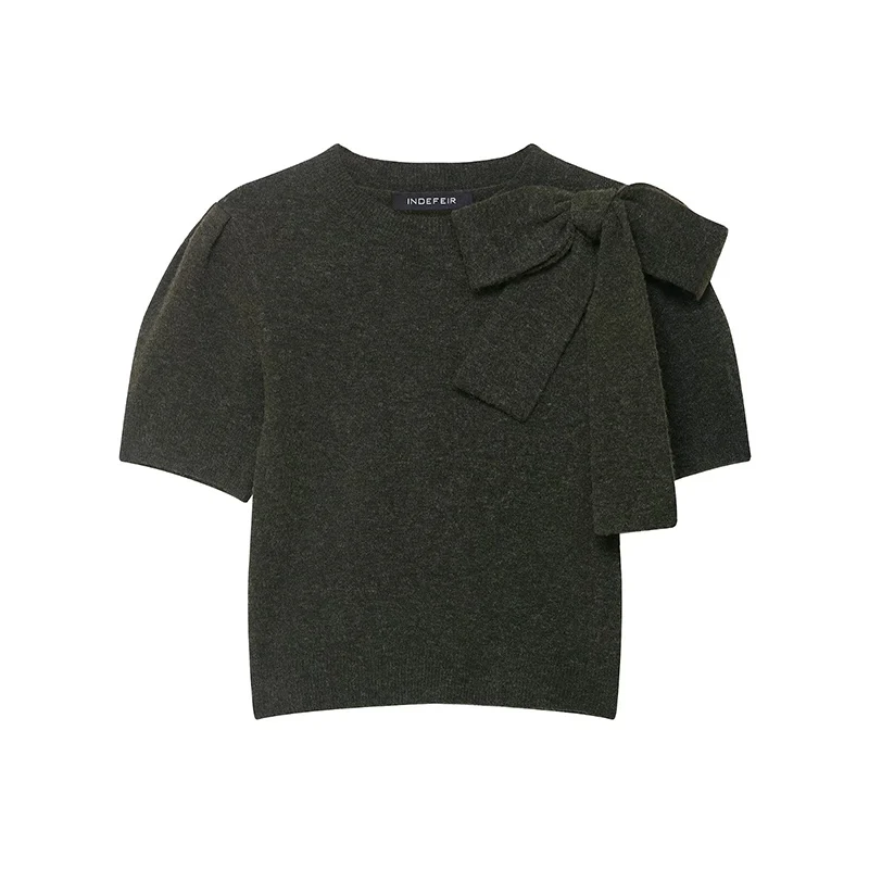 Autumn O-Neck Short Sleeve Bow Decoration Knitted Tops Women Pullover Elegant Sweater Female Casual Wear 2025 New
Autumn O-Neck Short Sleeve Bow Decoration Knitted Tops Women Pullover Elegant Sweater Female Casual Wear 2025 New